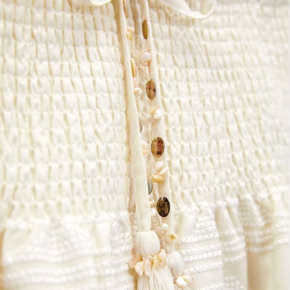 Zara Ecru Linen Blend Short Skirt Size M XL NWT Smocked Waist Summer Mini Skirt - Picture 4 of 15